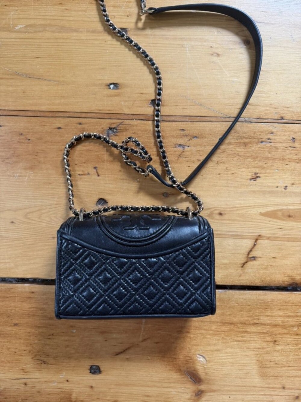 Tory Burch Fleming Micro Crossbody Bag Black Gold Chain Strap | Good Condition